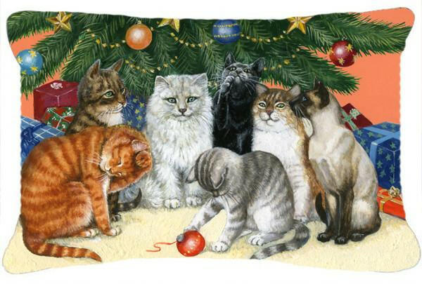 Cats under the Christmas Tree Fabric Decorative Pillow BDBA0345PW1216 by Caroline's Treasures