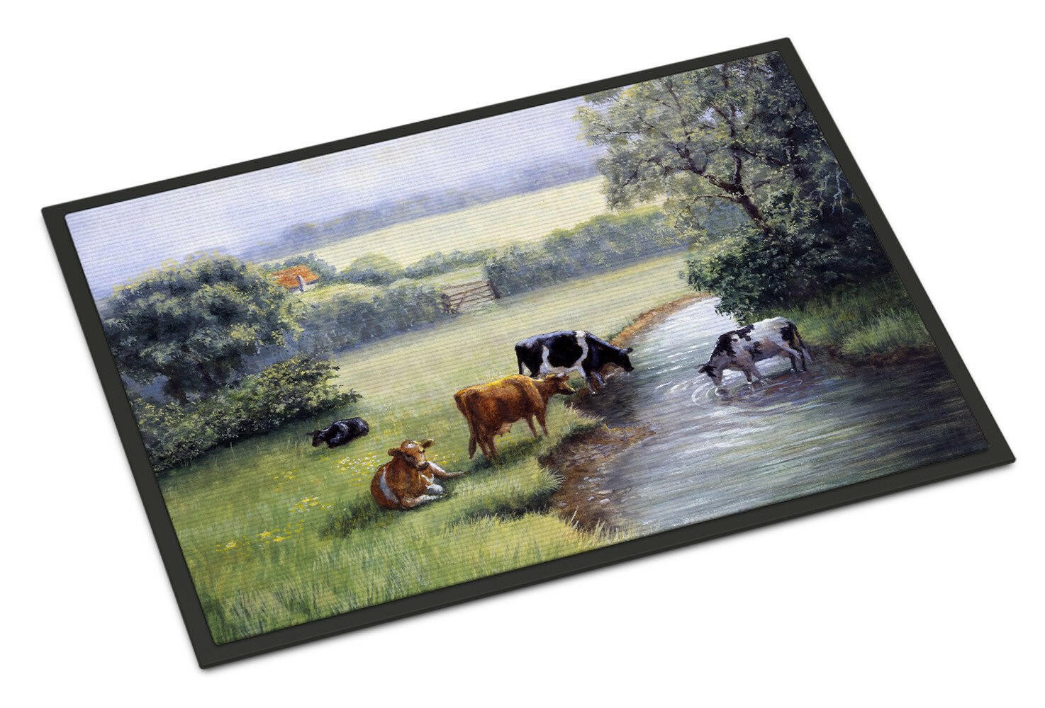 Cows Drinking at the Creek Bank Indoor or Outdoor Mat 24x36 BDBA0350JMAT - the-store.com