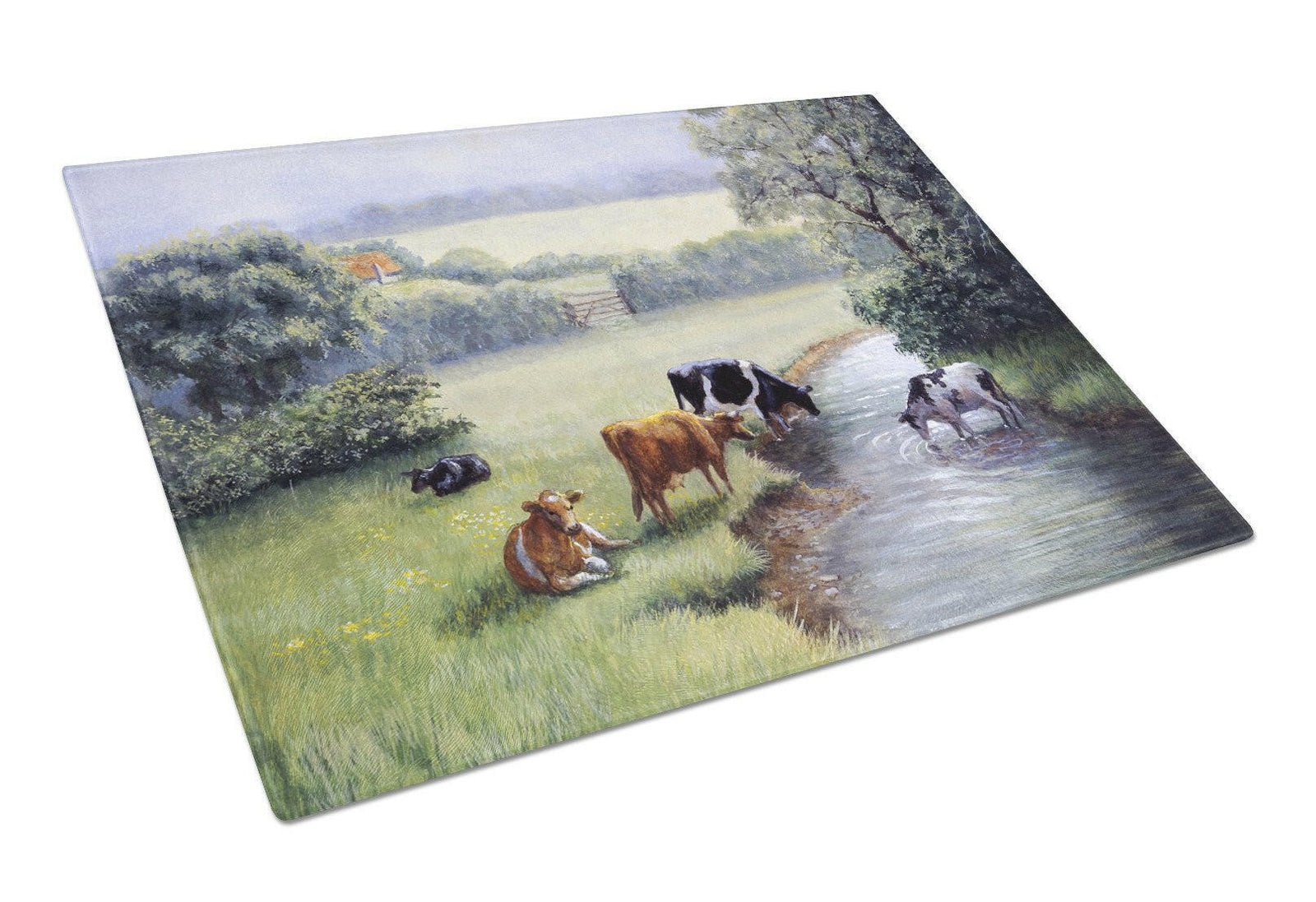 Cows Drinking at the Creek Bank Glass Cutting Board Large BDBA0350LCB by Caroline's Treasures