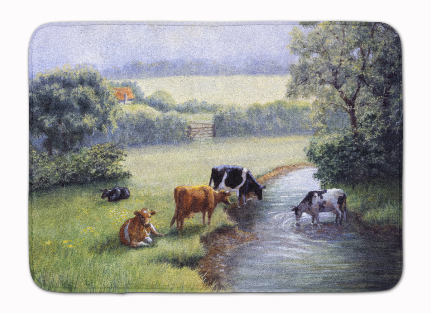 Cows Drinking at the Creek Bank Machine Washable Memory Foam Mat BDBA0350RUG - the-store.com