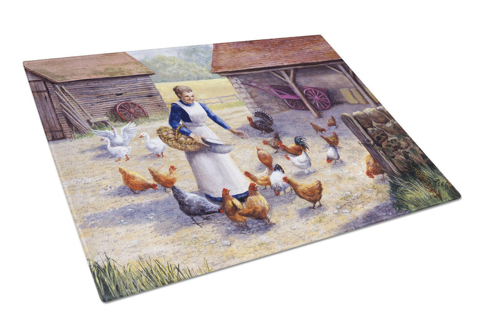 Chicken Hen Feeding Time Glass Cutting Board Large BDBA0352LCB by Caroline's Treasures