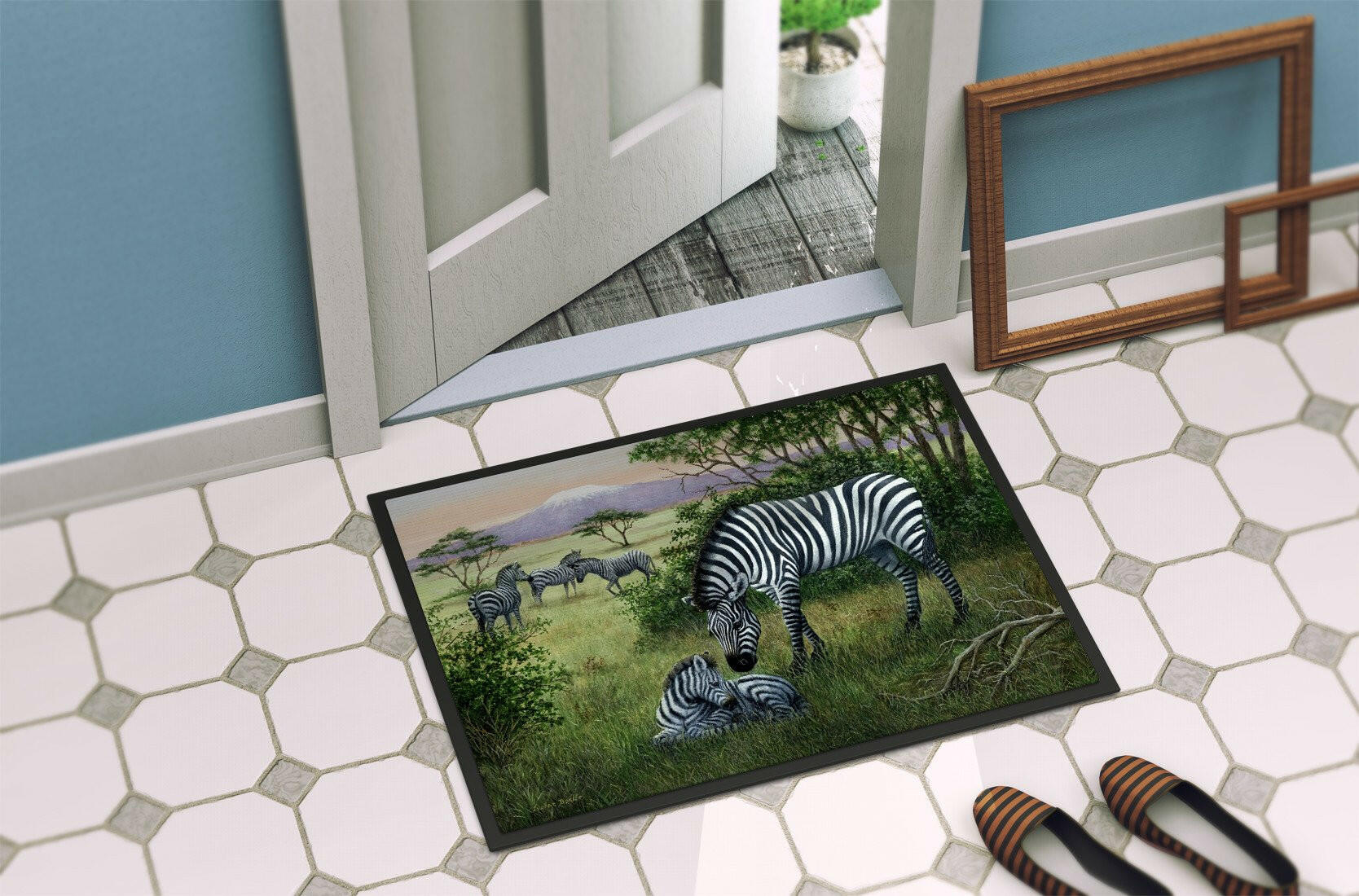 Zebras in the Field with Baby Indoor or Outdoor Mat 24x36 BDBA0385JMAT - the-store.com