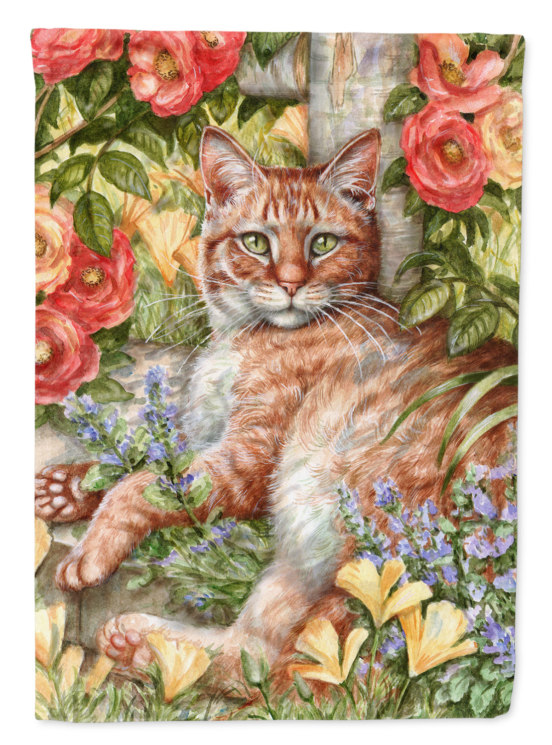 Tabby In The Roses by Debbie Cook Flag Canvas House Size CDCO0027CHF  the-store.com.