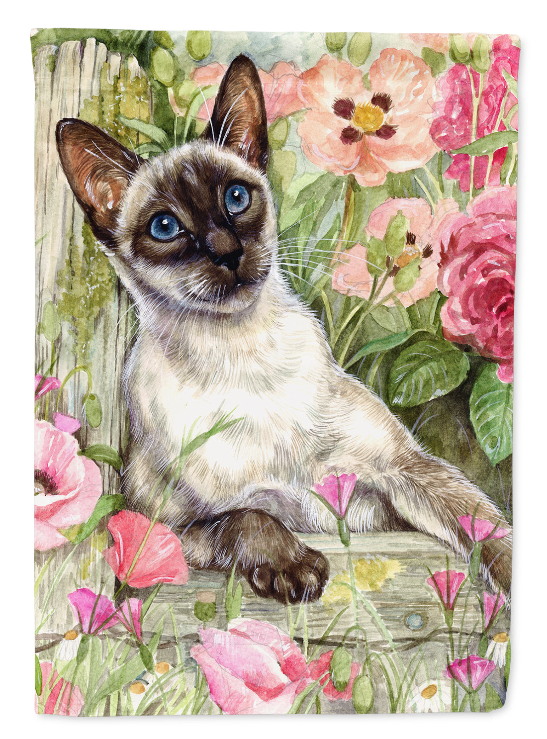 Siamese cat in the Roses Flag Canvas House Size CDCO0033CHF  the-store.com.