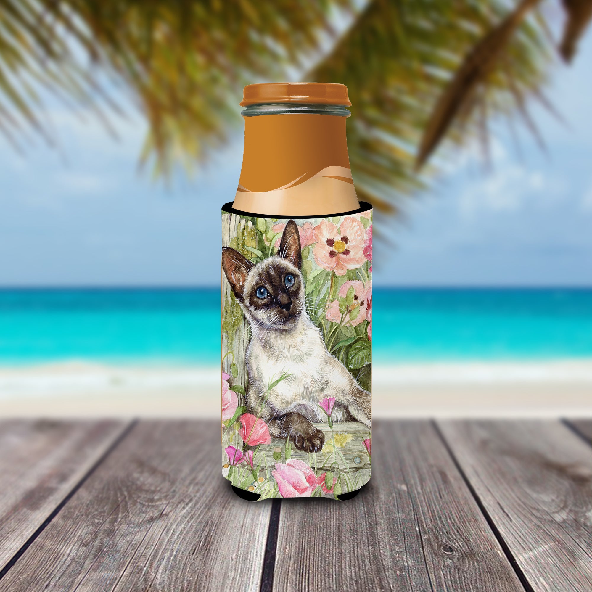 Siamese cat in the Roses Ultra Beverage Insulators for slim cans CDCO0033MUK  the-store.com.