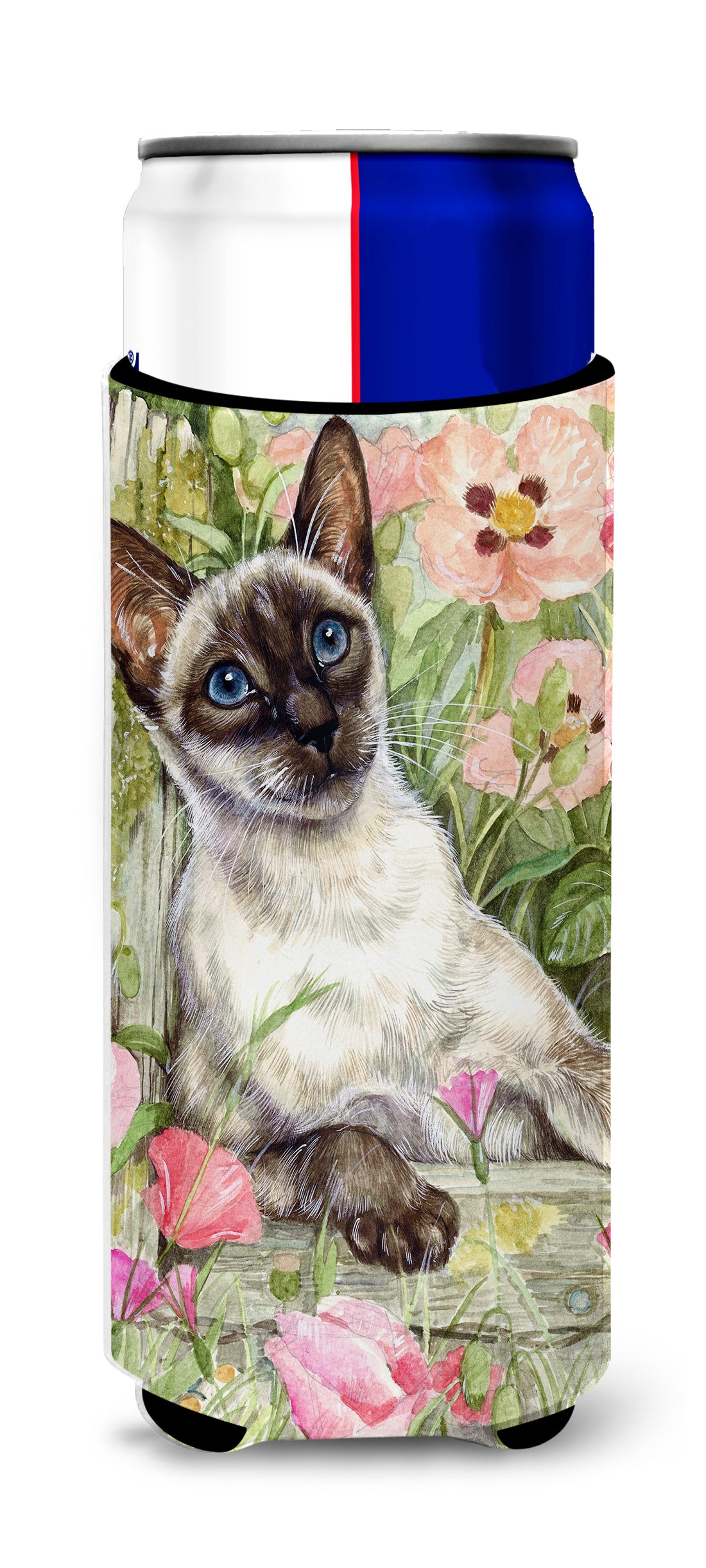 Siamese cat in the Roses Ultra Beverage Insulators for slim cans CDCO0033MUK  the-store.com.