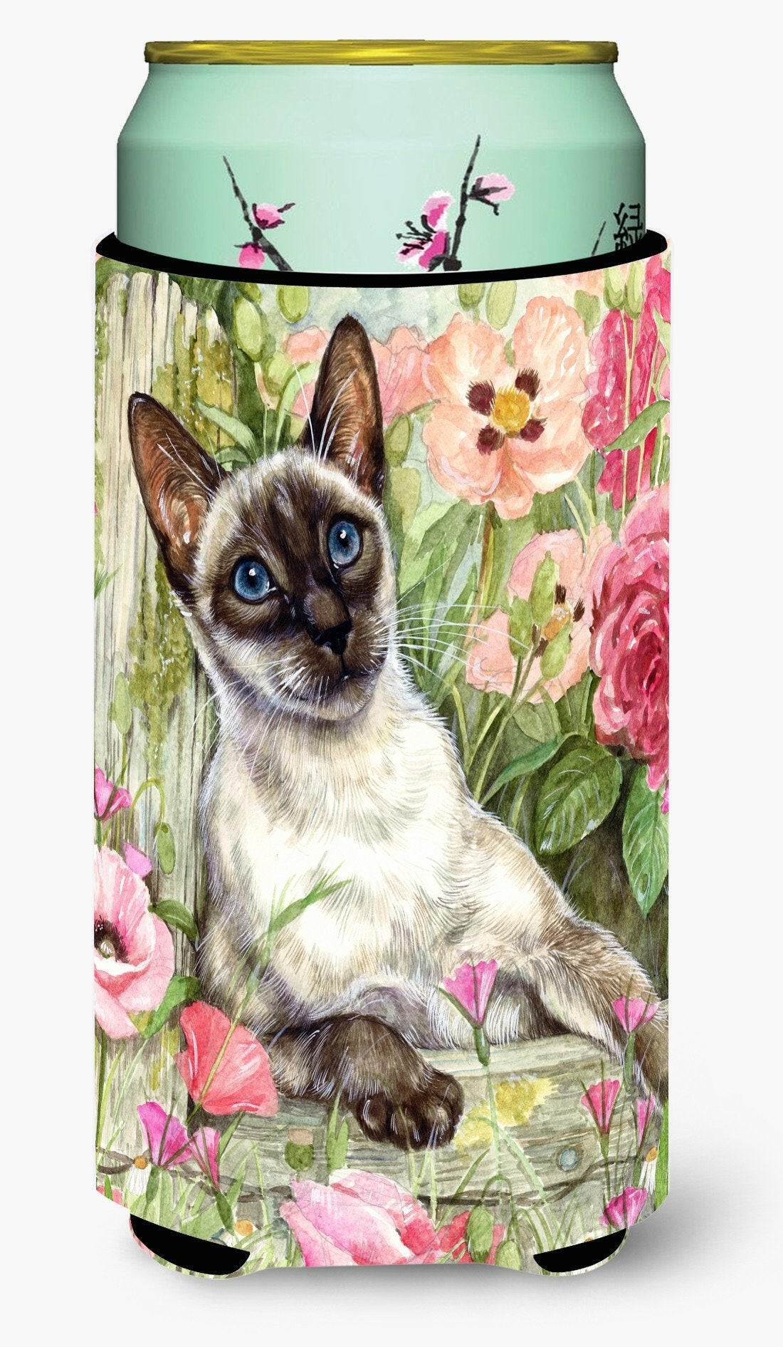 Siamese cat in the Roses Tall Boy Beverage Insulator Hugger CDCO0033TBC by Caroline&#39;s Treasures