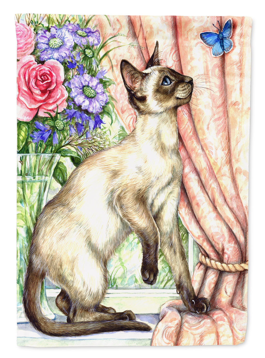 Siamese cat with Butterfly Flag Garden Size CDCO0036GF.