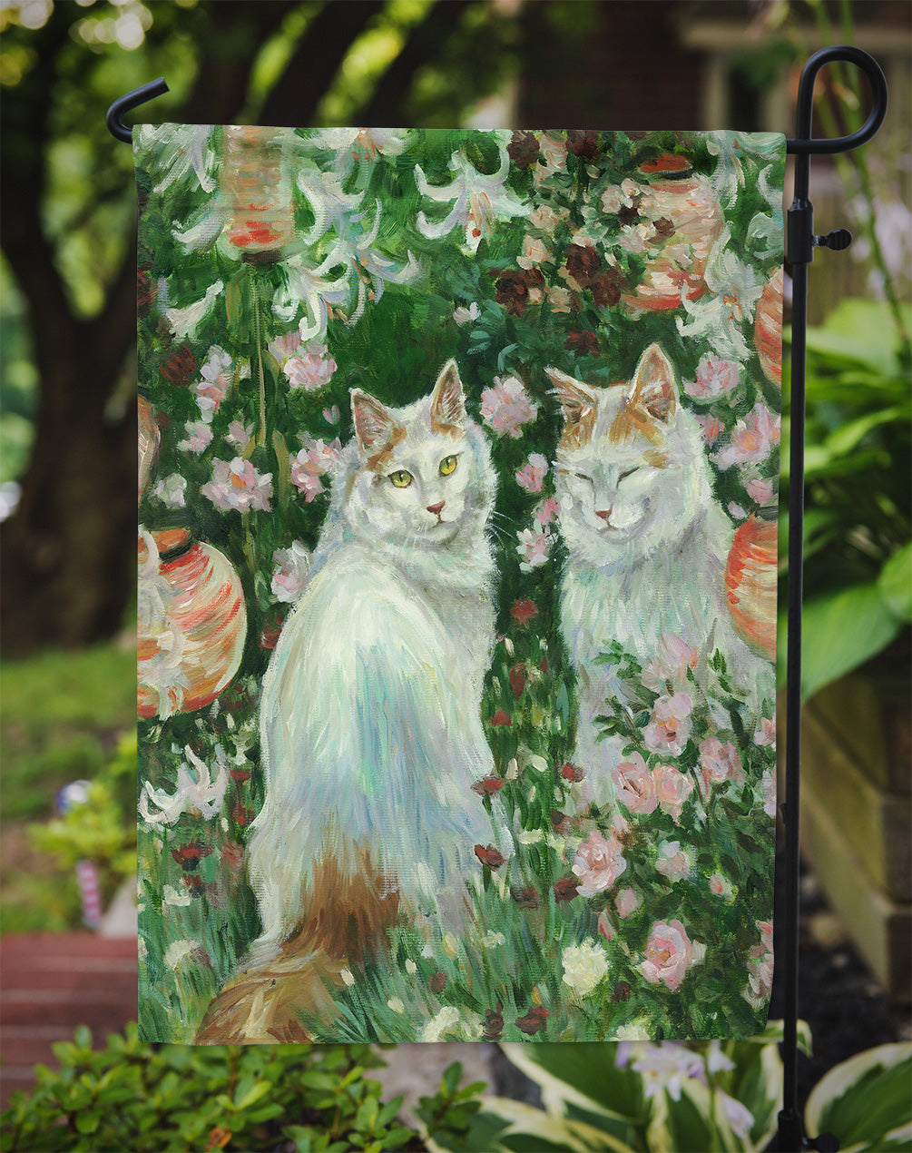 Cats In Garden by Debbie Cook Flag Garden Size CDCO0151GF.