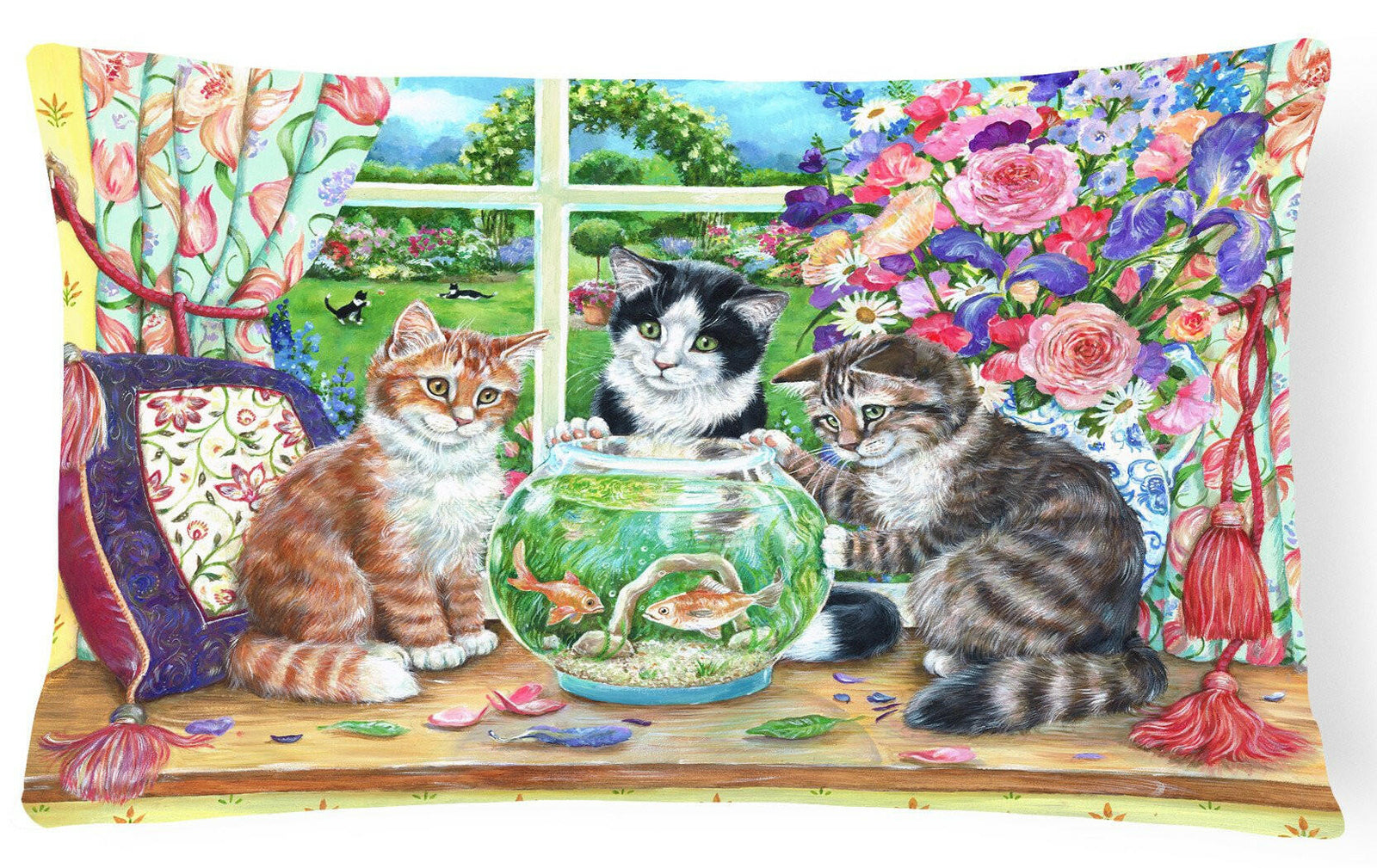 Cats Just Looking in the fish bowl Fabric Decorative Pillow CDCO0325PW1216 by Caroline's Treasures