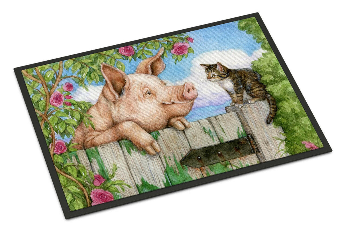 Pig at the Gate with the Cat Indoor or Outdoor Mat 24x36 CDCO0349JMAT - the-store.com