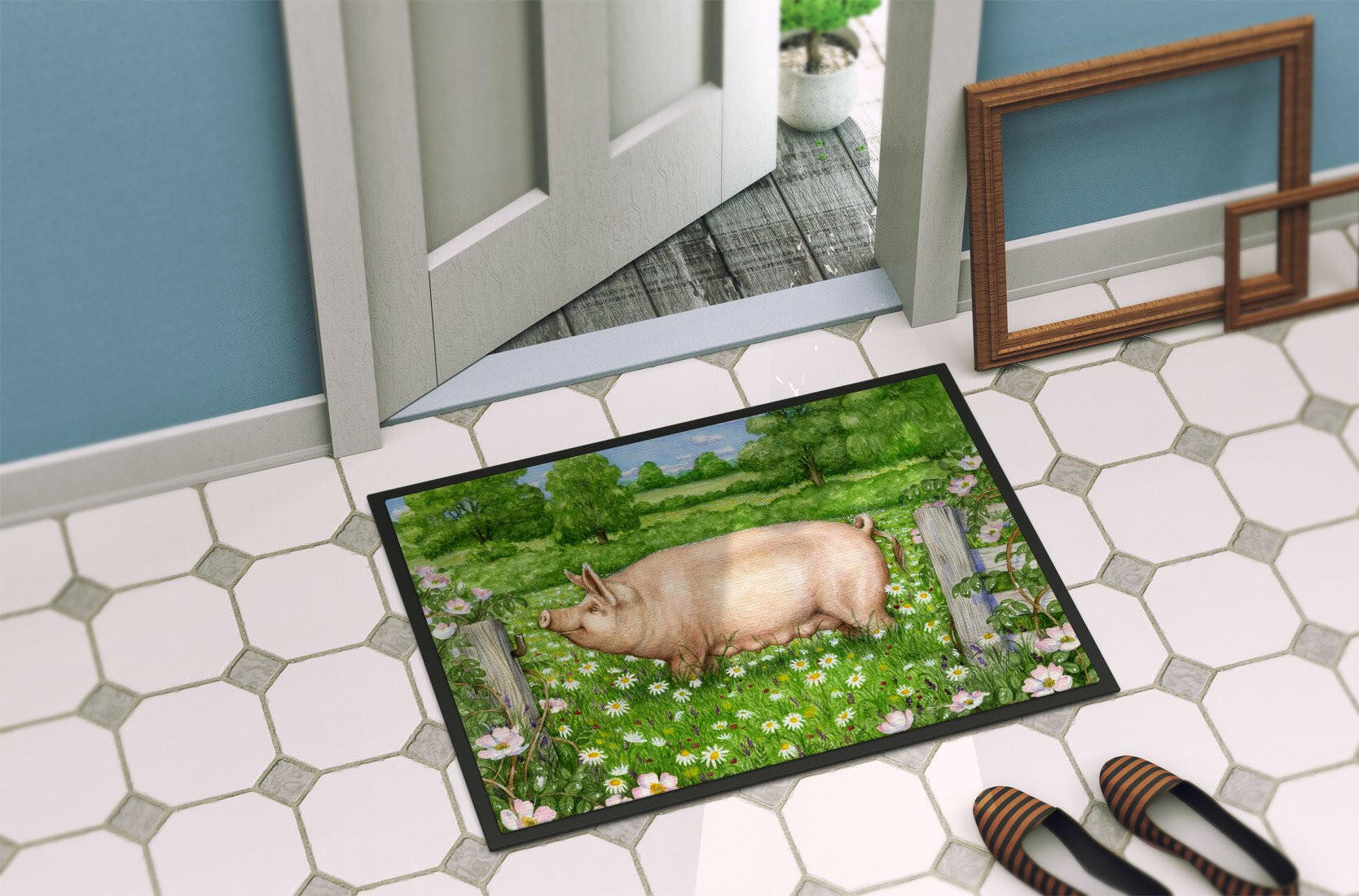 Pig In Dasies by Debbie Cook Indoor or Outdoor Mat 24x36 CDCO0374JMAT - the-store.com