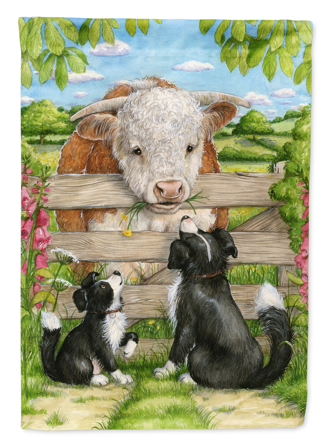 Bull and Pup Friends by Debbie Cook Flag Canvas House Size CDCO0378CHF  the-store.com.