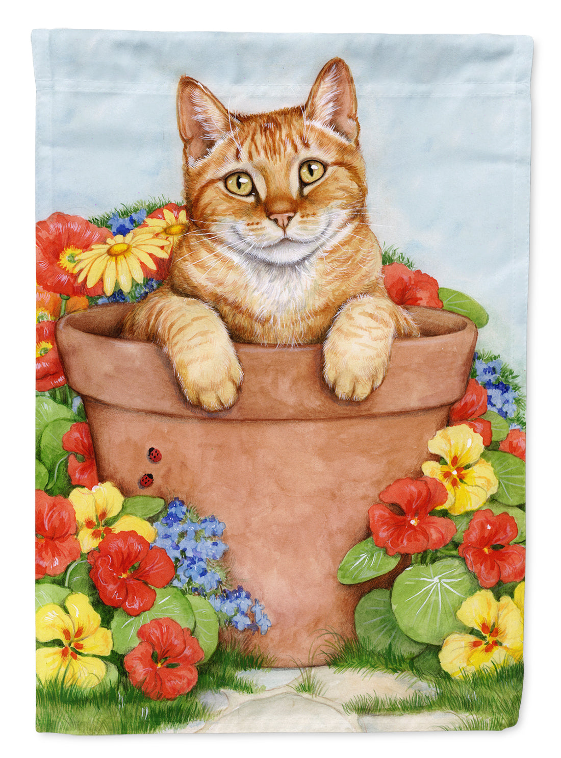 Ginger Cat In Pot by Debbie Cook Flag Canvas House Size CDCO0395CHF  the-store.com.