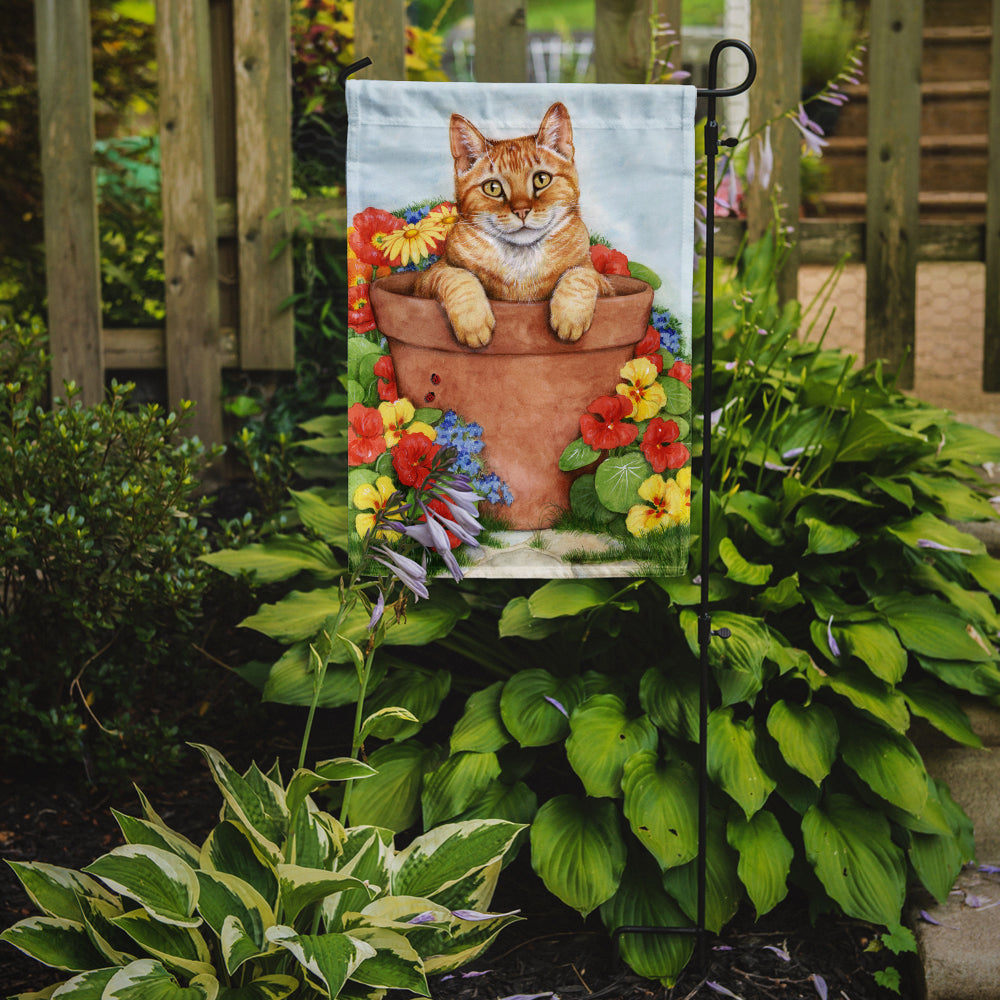 Ginger Cat In Pot by Debbie Cook Flag Garden Size CDCO0395GF.