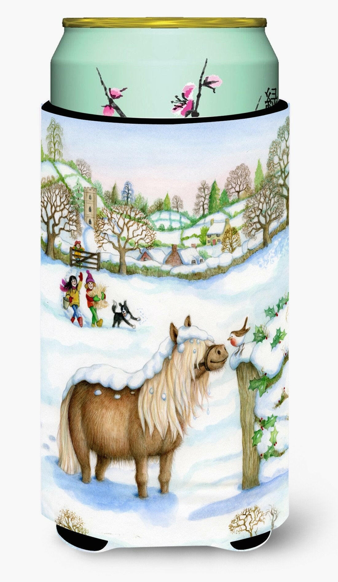 Feeding The Shetland Horse Tall Boy Beverage Insulator Hugger CDCO0404TBC by Caroline's Treasures