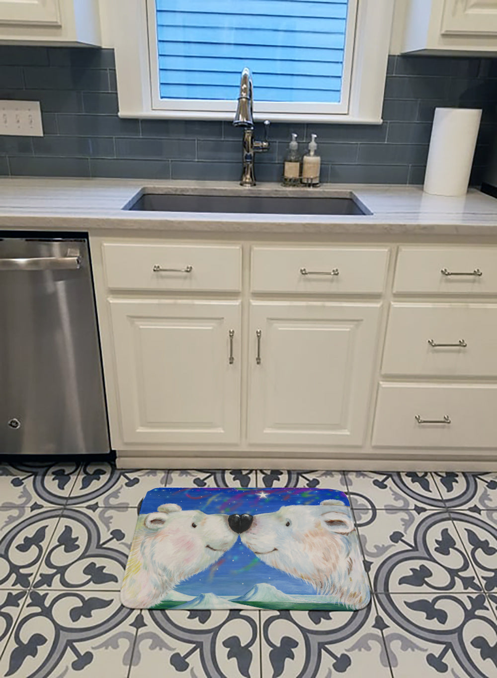 Polar Bears Polar Kiss by Debbie Cook Machine Washable Memory Foam Mat CDCO0487RUG - the-store.com