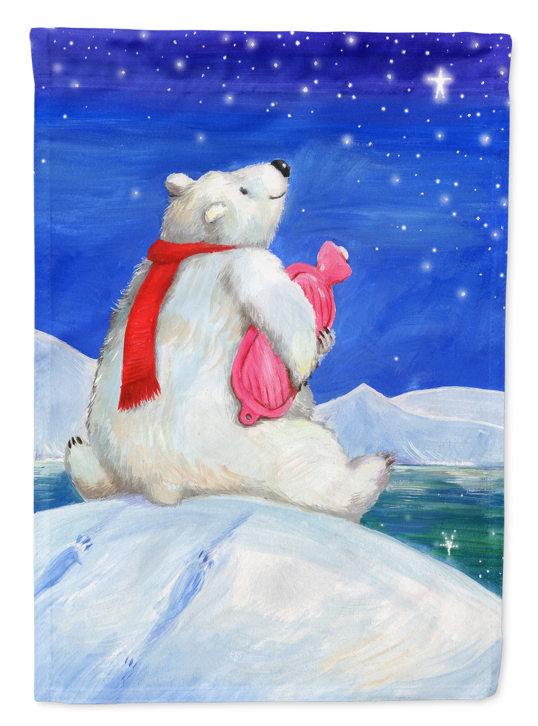 Polar Bear with Hot Water Bottle Flag Canvas House Size CDCO0488CHF  the-store.com.