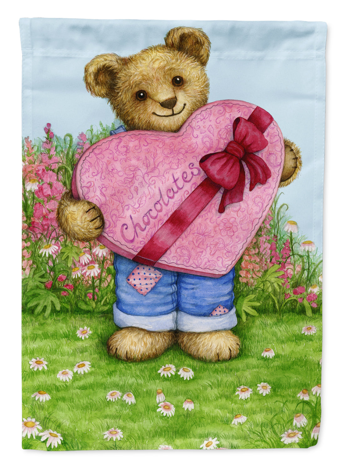 Valentine Teddy Bear with Chocolates Flag Canvas House Size CDCO318ACHF  the-store.com.