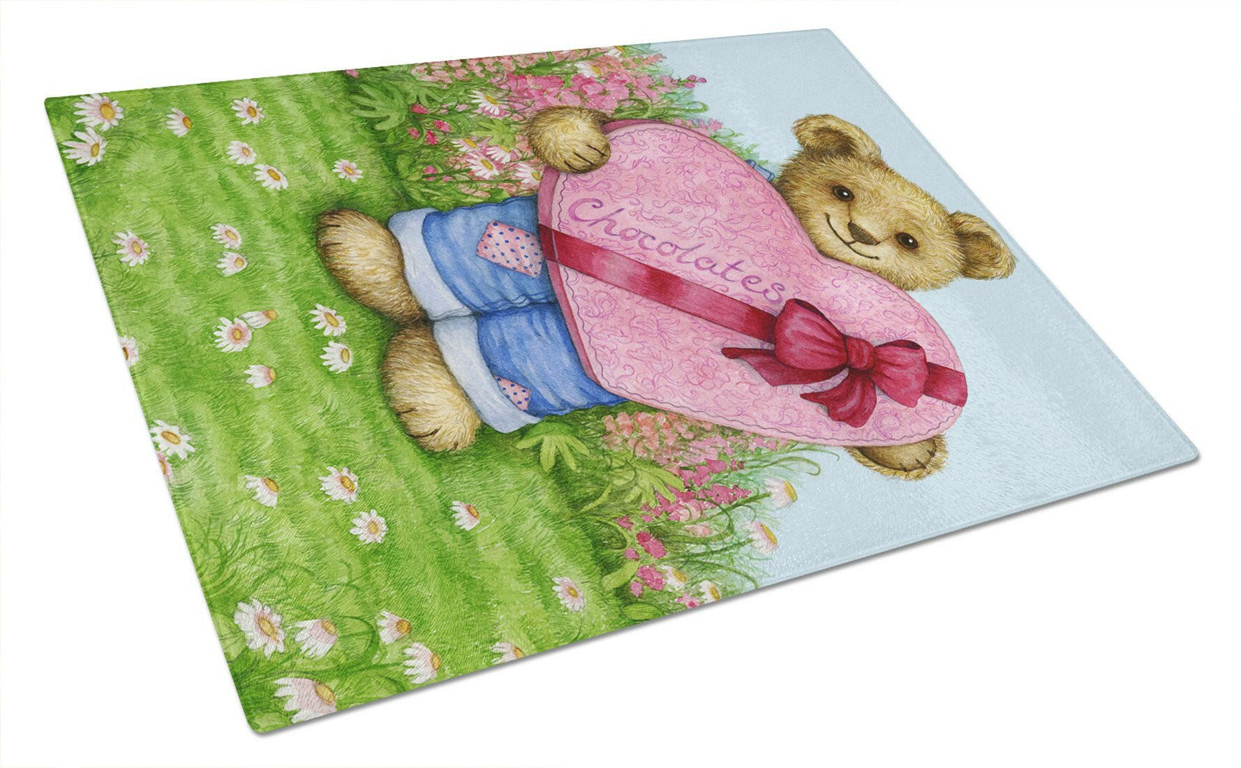 Valentine Teddy Bear with Chocolates Glass Cutting Board Large CDCO318ALCB by Caroline's Treasures