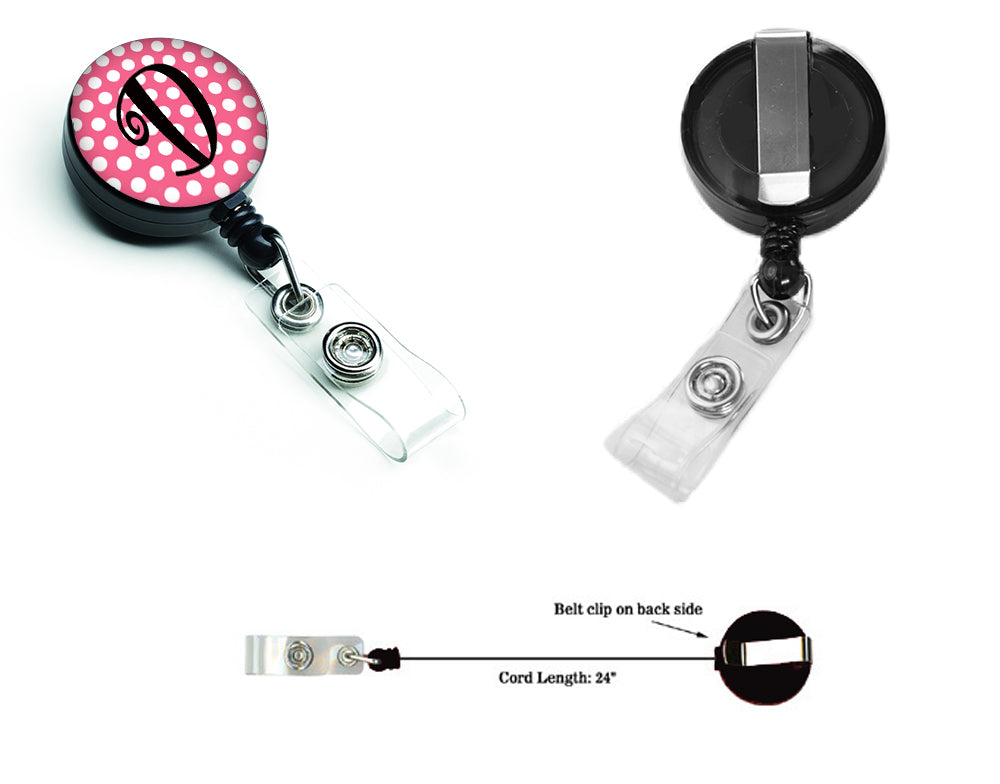 Letter D Monogram - Pink Black Polka Dots Retractable Badge Reel CJ1001-DBR  the-store.com.