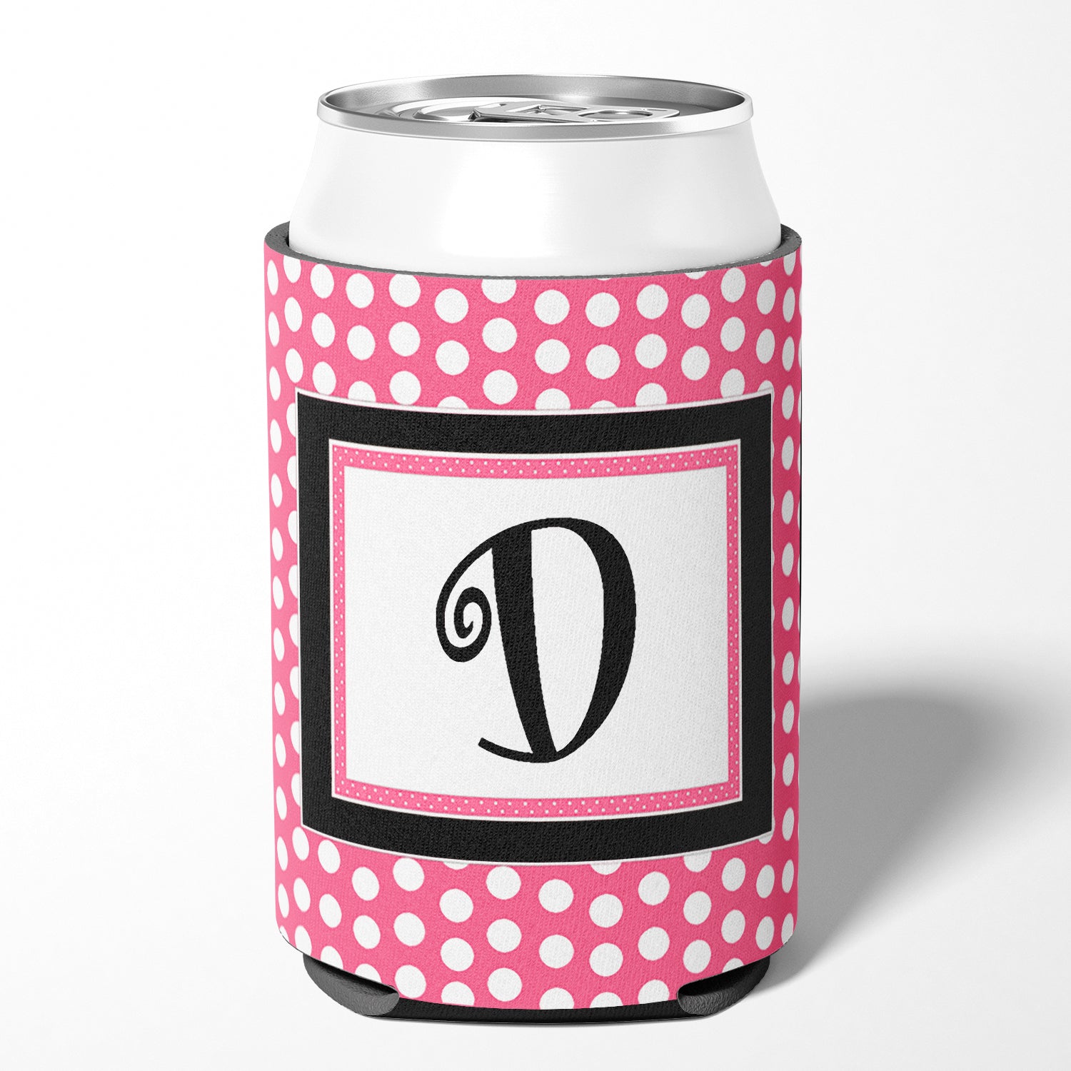 Letter D Initial Monogram - Pink Black Polka Dots Can or Bottle Beverage Insulator Hugger.