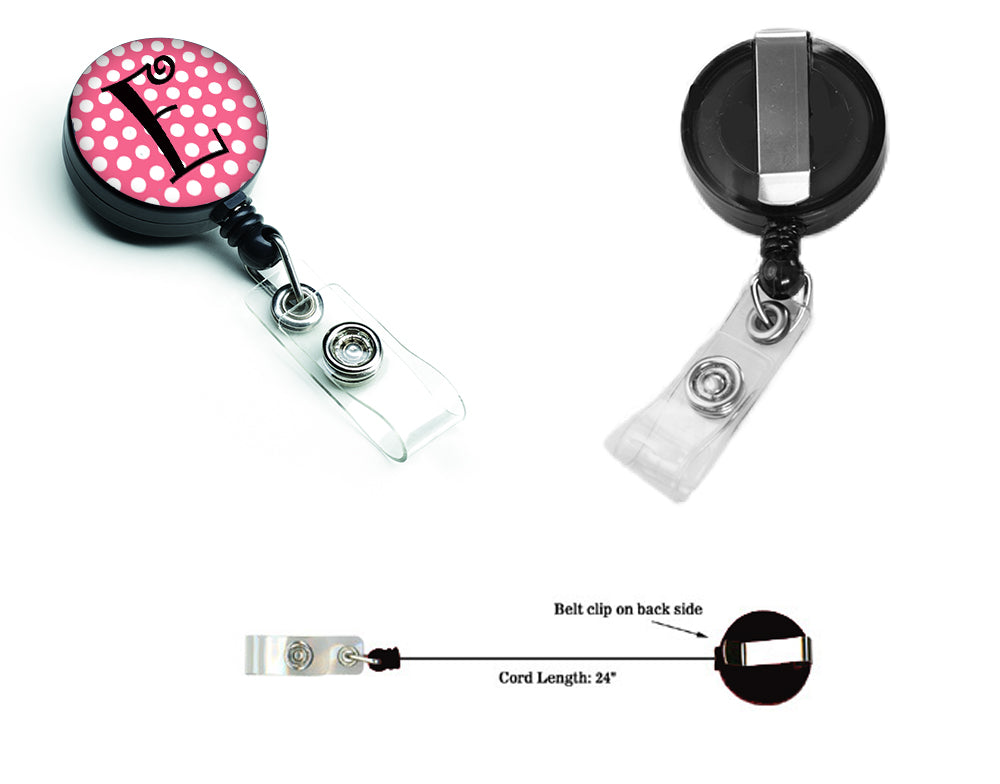 Letter E Monogram - Pink Black Polka Dots Retractable Badge Reel CJ1001-EBR  the-store.com.