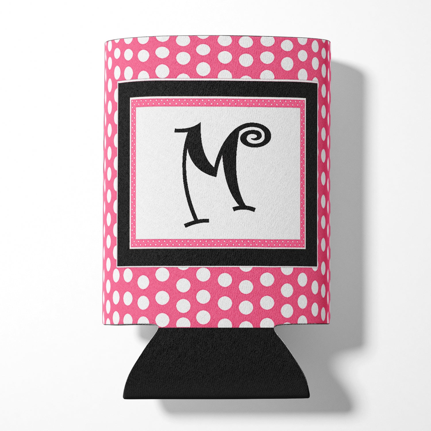 Letter M Initial Monogram - Pink Black Polka Dots Can or Bottle Beverage Insulator Hugger.