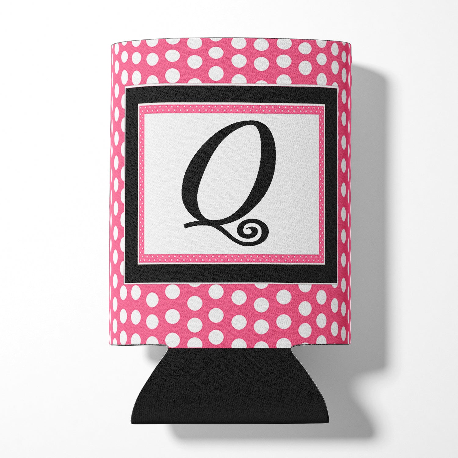 Letter Q Initial Monogram - Pink Black Polka Dots Can or Bottle Beverage Insulator Hugger.