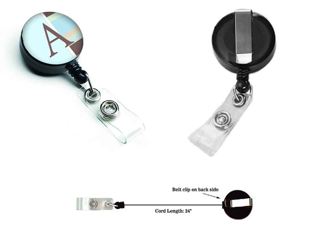 Letter A Monogram - Blue Stripes Retractable Badge Reel CJ1003-ABR  the-store.com.