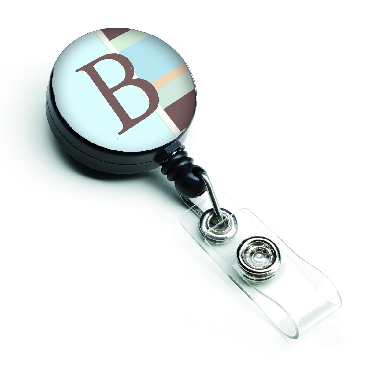 Letter B Initial Monogram - Blue Stripes Retractable Badge Reel CJ1003-BBR  the-store.com.