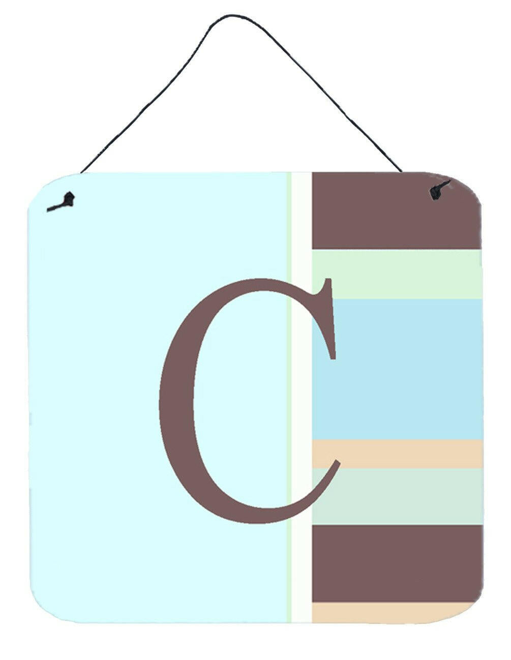 Letter C Initial Monogram - Blue Stripes Wall or Door Hanging Prints by Caroline's Treasures