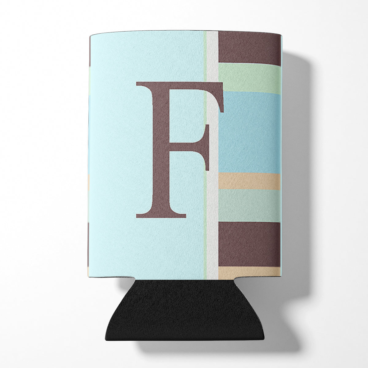 Letter F Initial Monogram - Blue Stripes Can or Bottle Beverage Insulator Hugger.