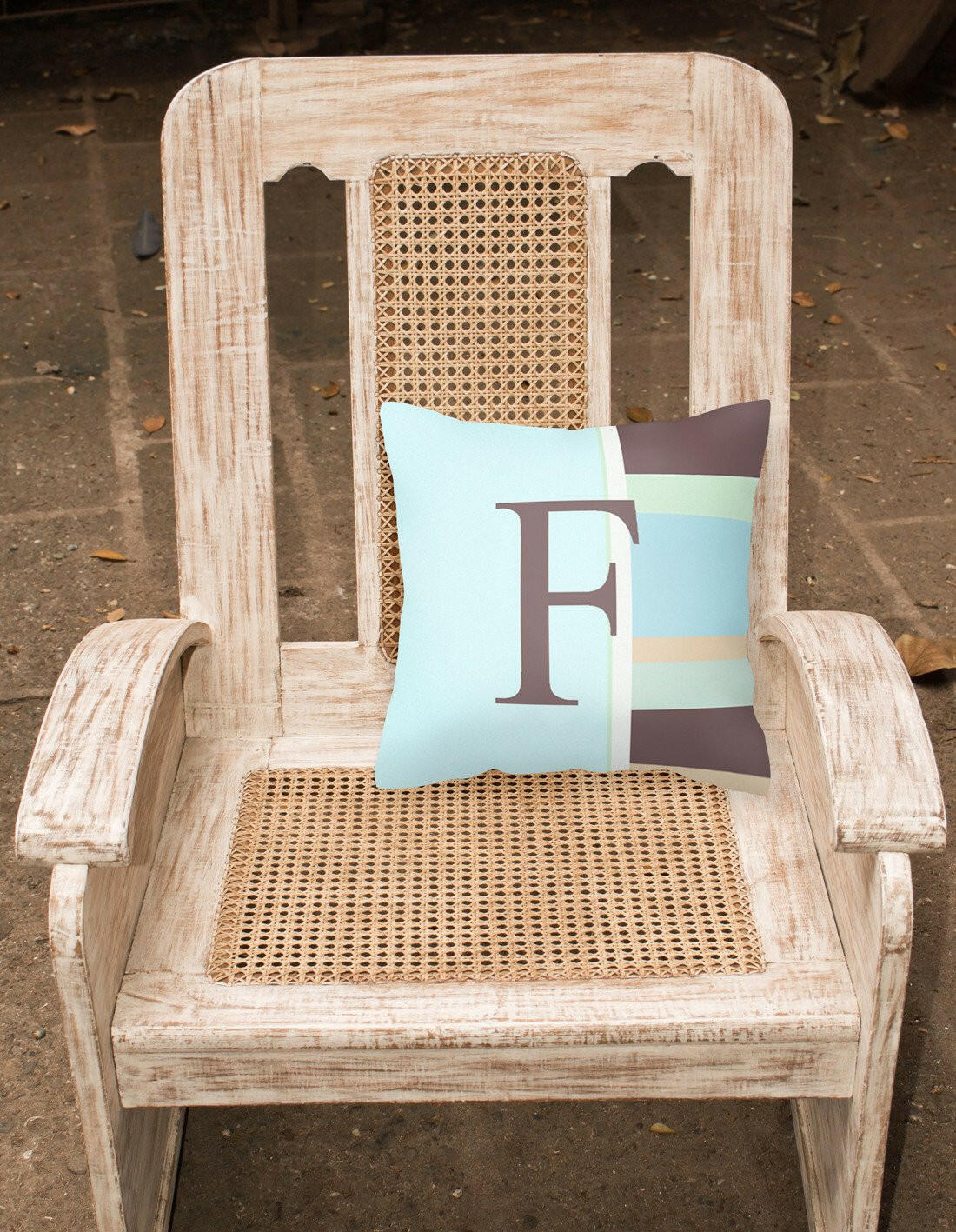 Letter F Initial Monogram - Blue Stripes Decorative   Canvas Fabric Pillow - the-store.com