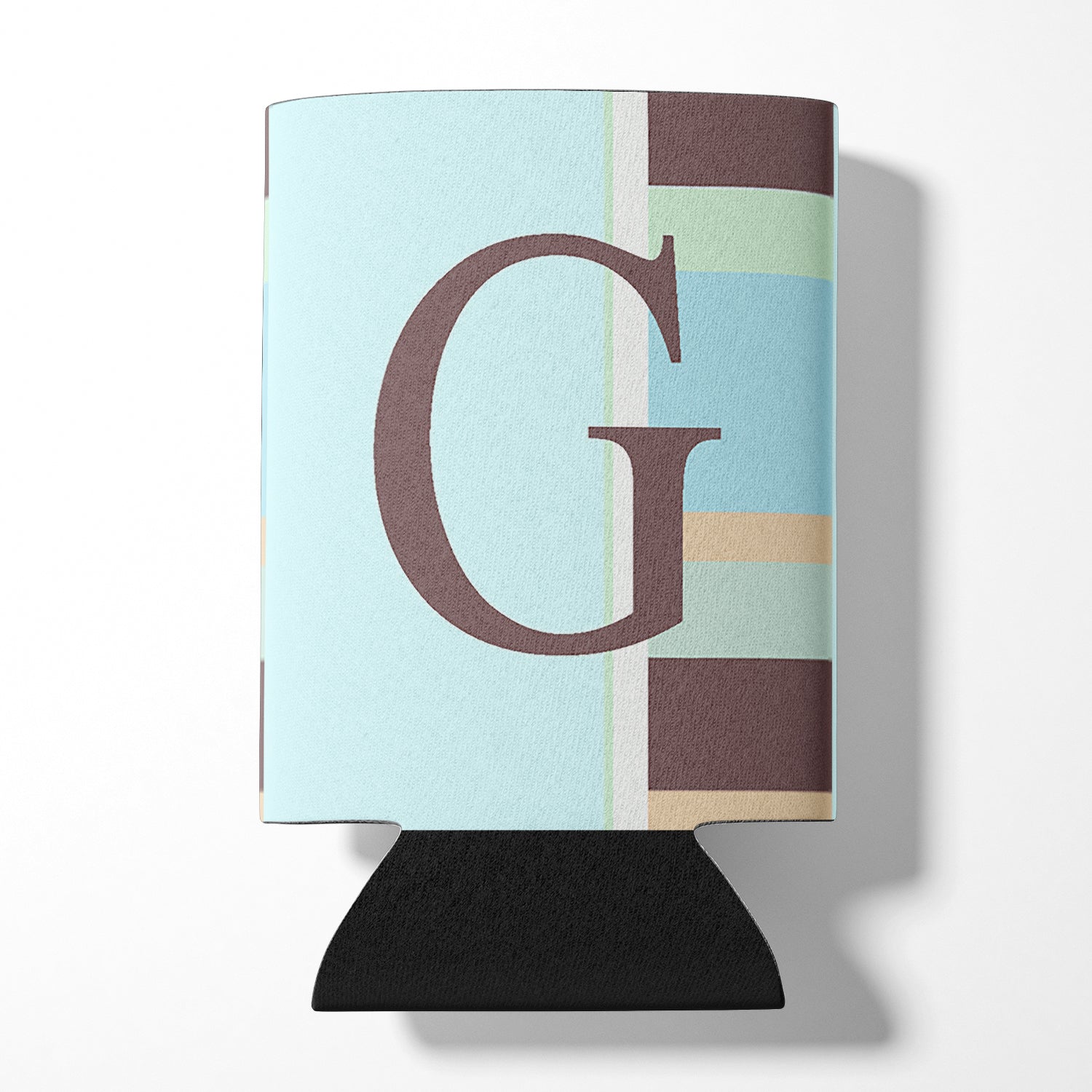 Letter G Initial Monogram - Blue Stripes Can or Bottle Beverage Insulator Hugger.