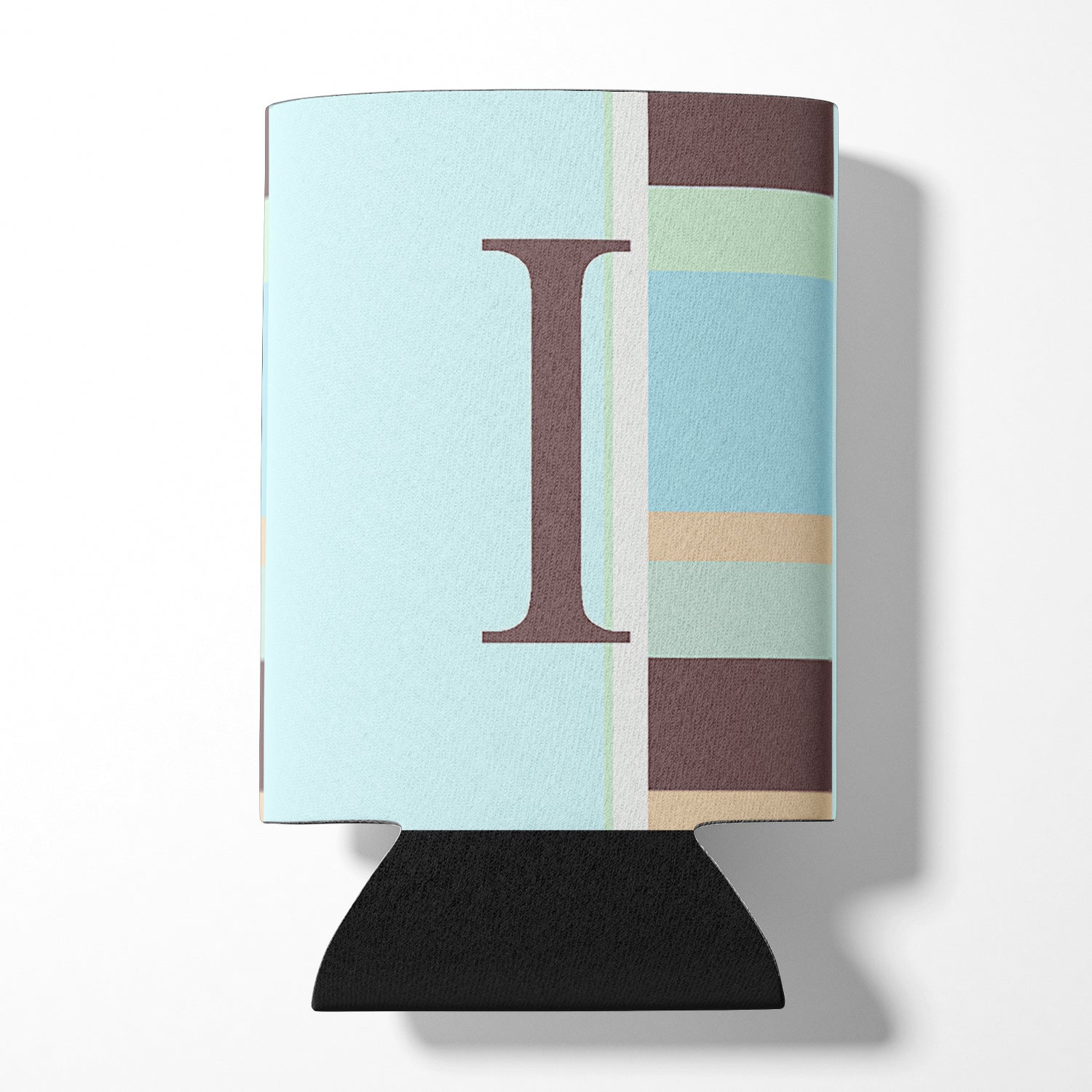 Letter I Initial Monogram - Blue Stripes Can or Bottle Beverage Insulator Hugger.