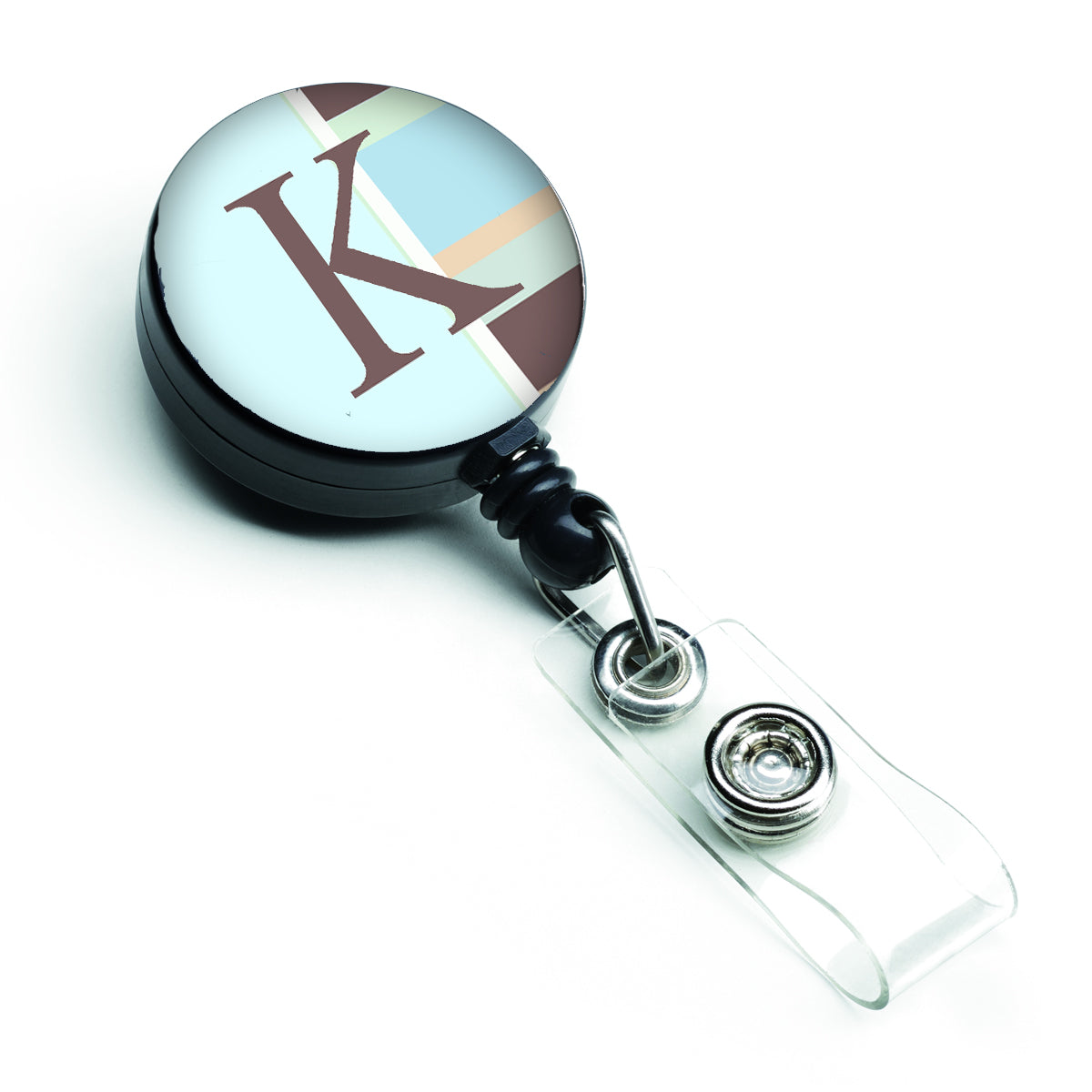 Letter K Initial Monogram - Blue Stripes Retractable Badge Reel CJ1003-KBR  the-store.com.