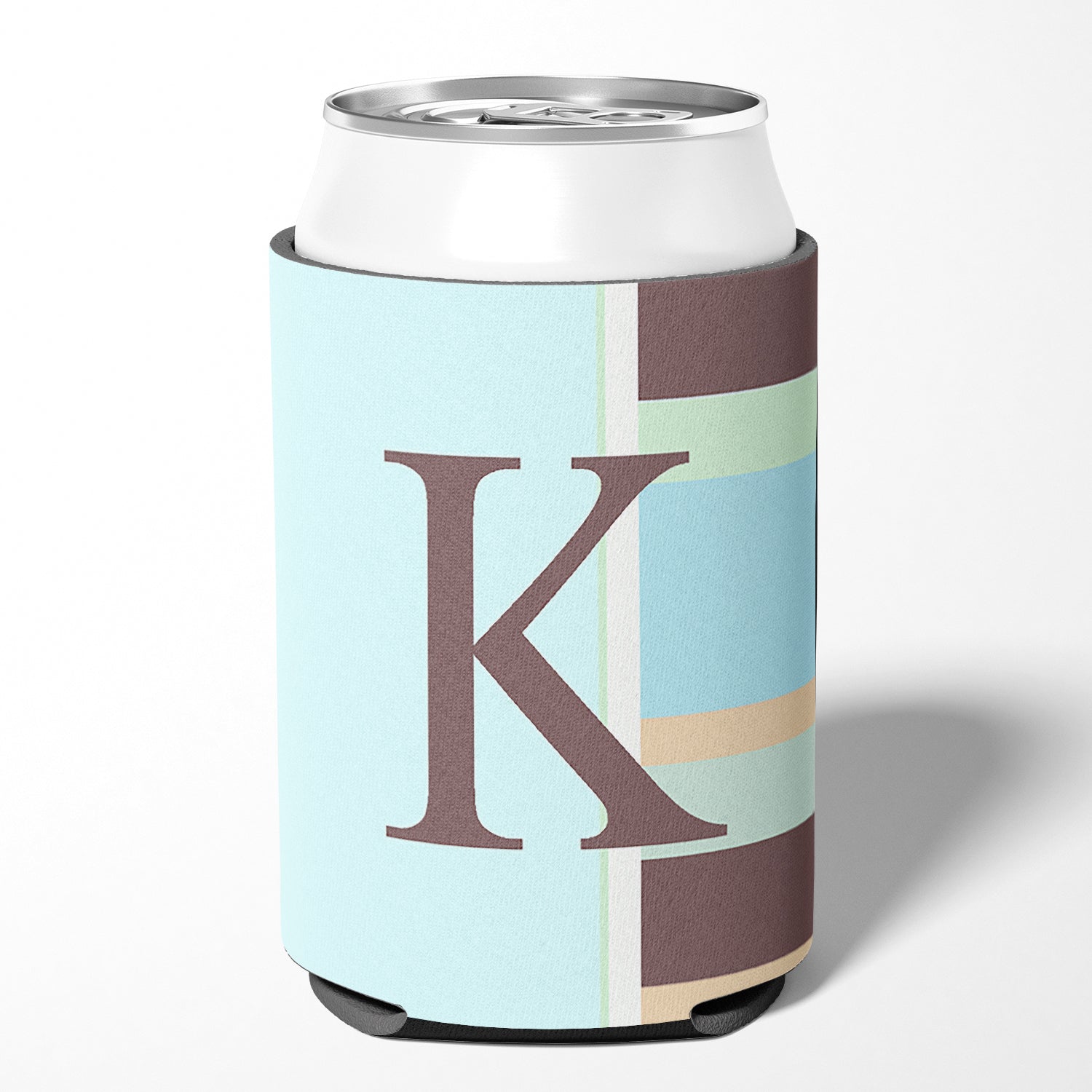 Letter K Initial Monogram - Blue Stripes Can or Bottle Beverage Insulator Hugger.