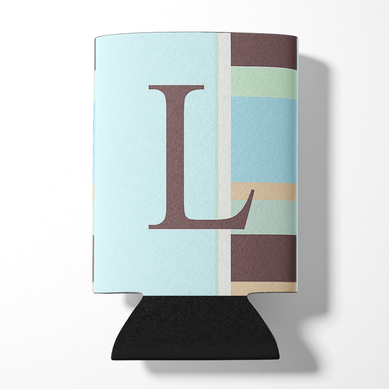 Letter L Initial Monogram - Blue Stripes Can or Bottle Beverage Insulator Hugger.