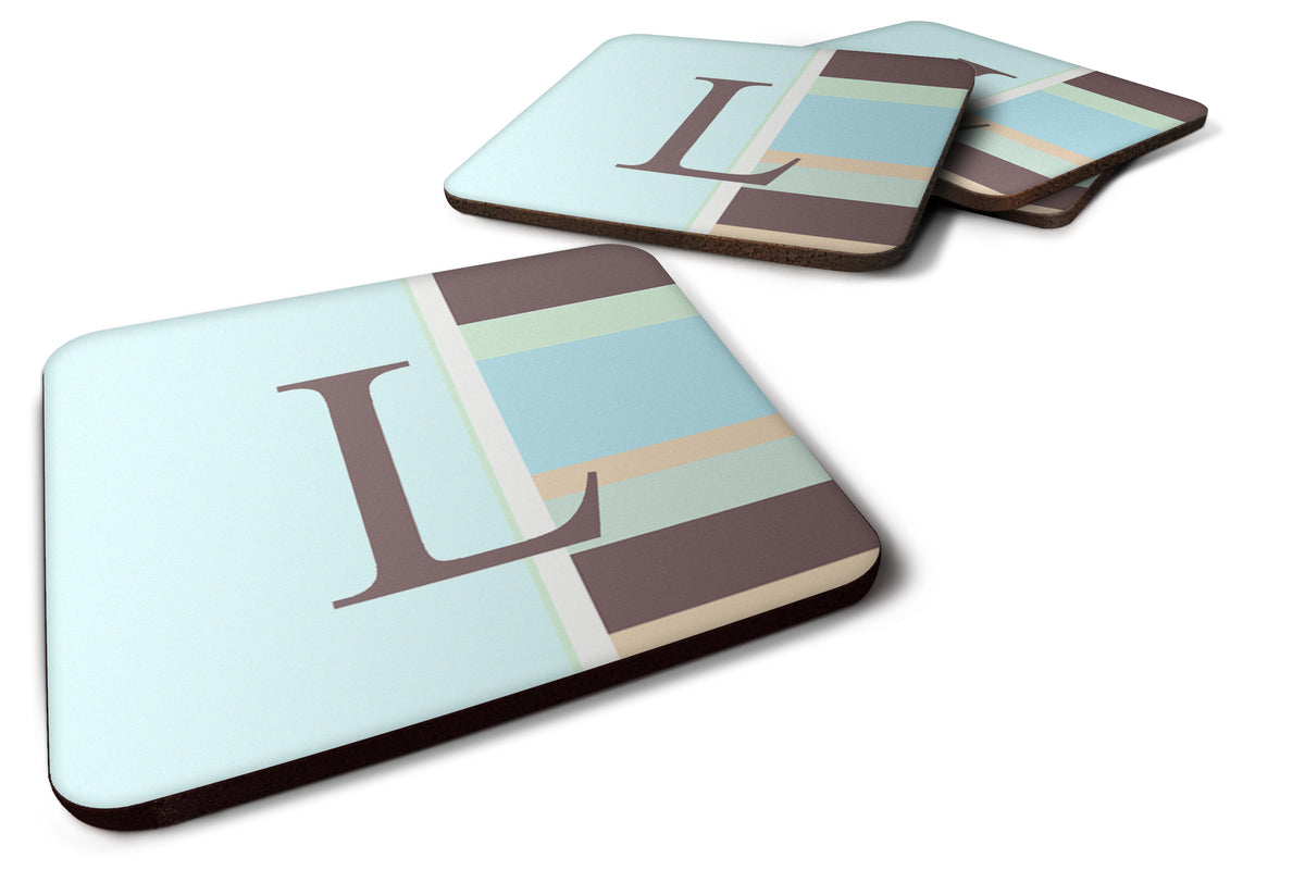 Set of 4 Monogram - Blue Stripes Foam Coasters Initial Letter L - the-store.com