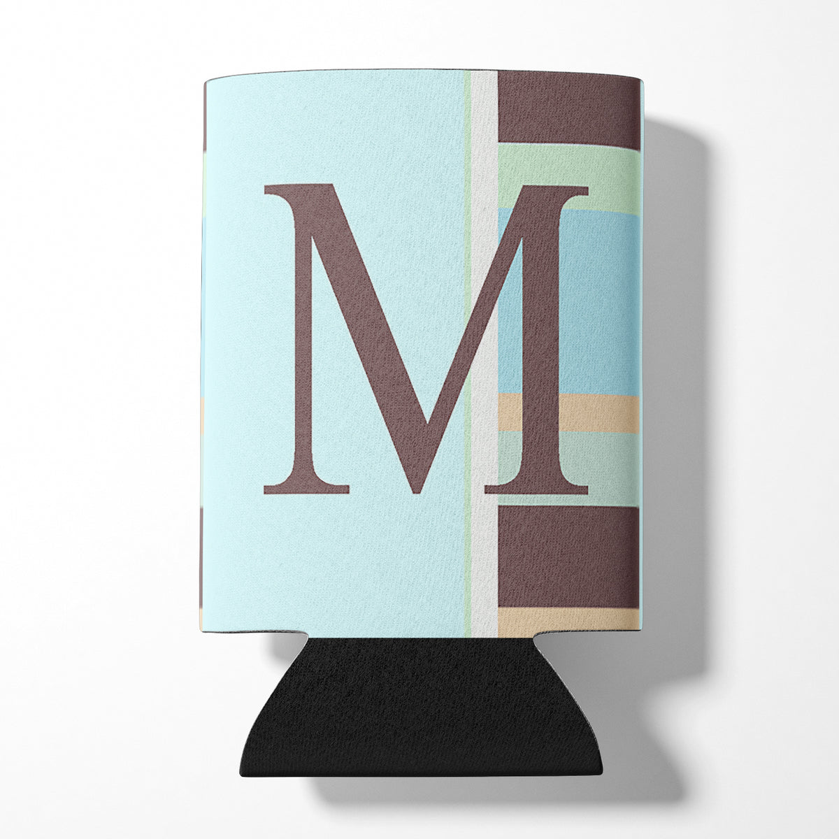 Letter M Initial Monogram - Blue Stripes Can or Bottle Beverage Insulator Hugger.