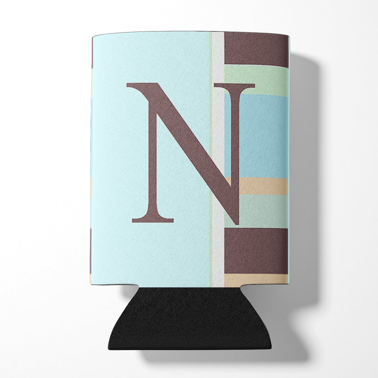 Letter N Initial Monogram - Blue Stripes Can or Bottle Beverage Insulator Hugger.