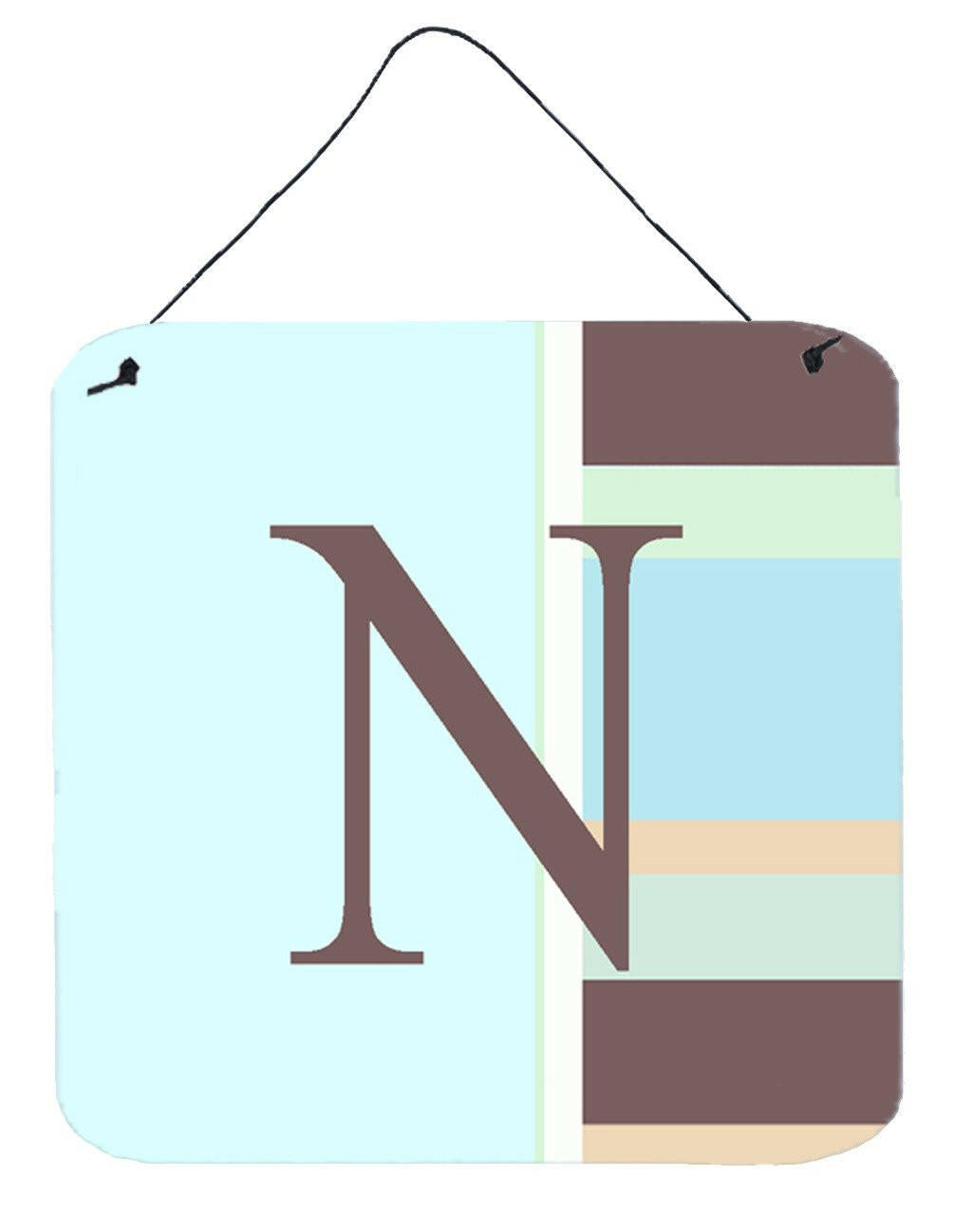 Letter N Initial Monogram - Blue Stripes Wall or Door Hanging Prints by Caroline's Treasures