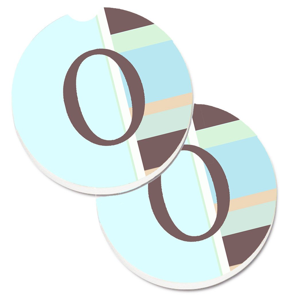 Letter O Initial Monogram - Blue Stripes Set of 2 Cup Holder Car Coasters CJ1003-OCARC by Caroline&#39;s Treasures