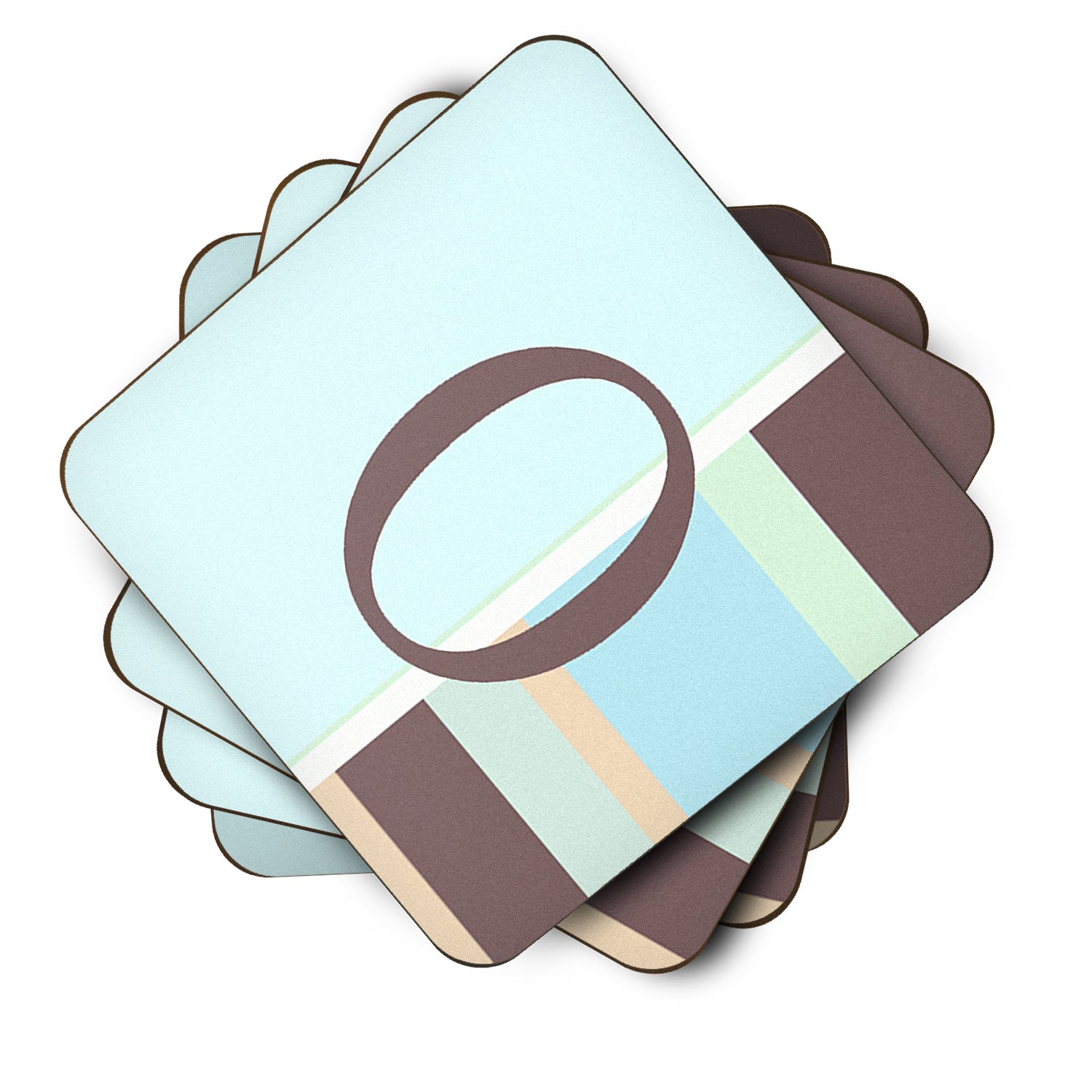 Set of 4 Monogram - Blue Stripes Foam Coasters Initial Letter O - the-store.com