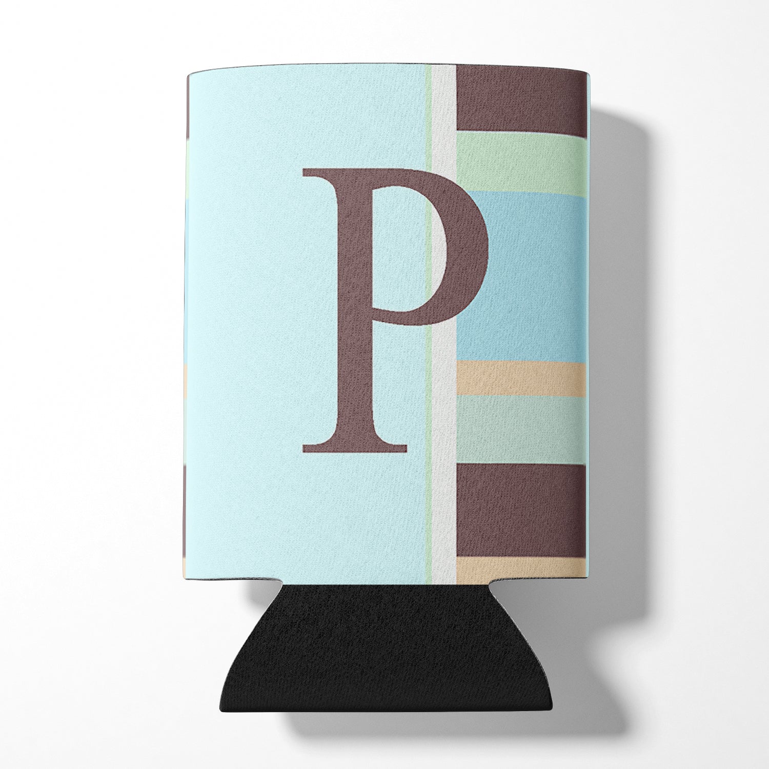 Letter P Initial Monogram - Blue Stripes Can or Bottle Beverage Insulator Hugger.