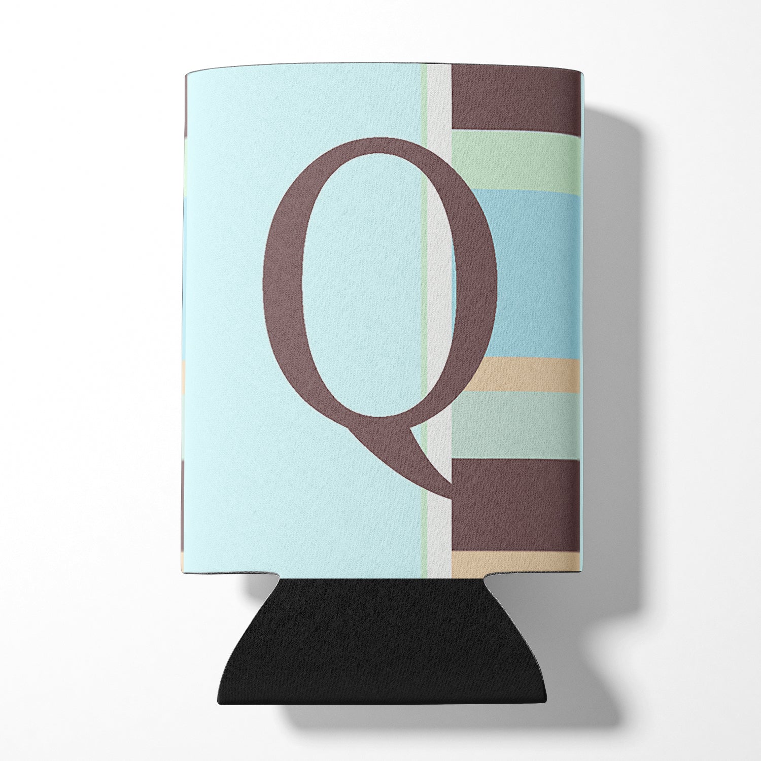 Letter Q Initial Monogram - Blue Stripes Can or Bottle Beverage Insulator Hugger.