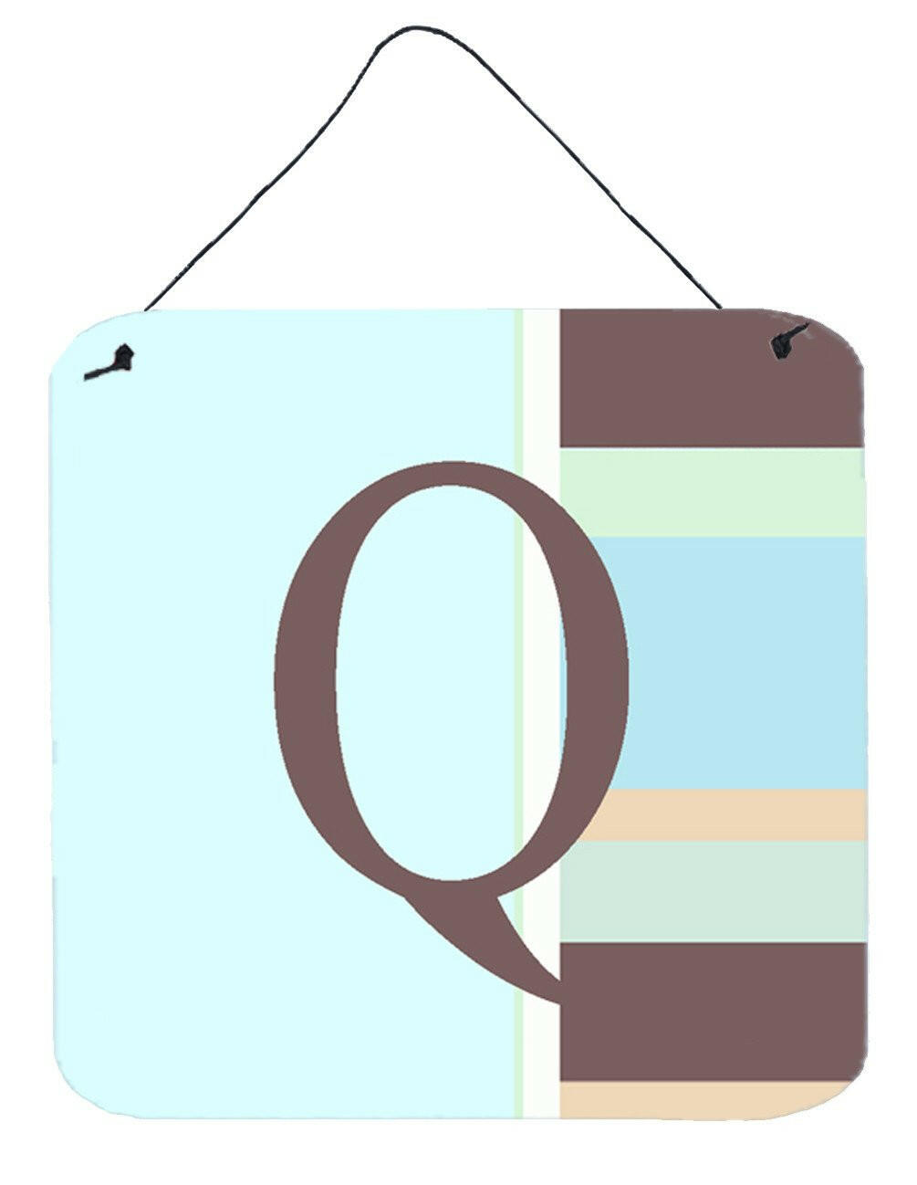 Letter Q Initial Monogram - Blue Stripes Wall or Door Hanging Prints by Caroline's Treasures