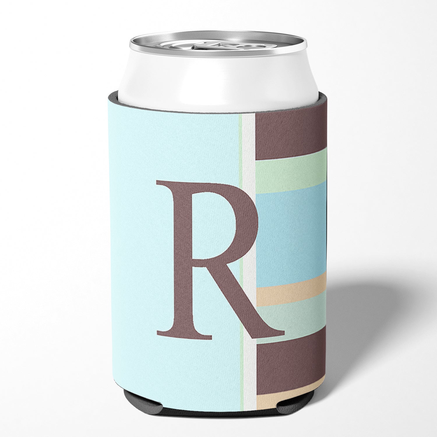 Letter R Initial Monogram - Blue Stripes Can or Bottle Beverage Insulator Hugger.