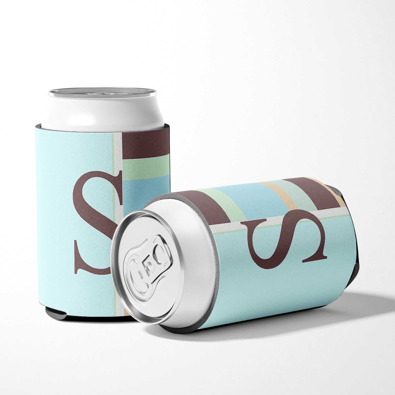 Letter S Initial Monogram - Blue Stripes Can or Bottle Beverage Insulator Hugger.